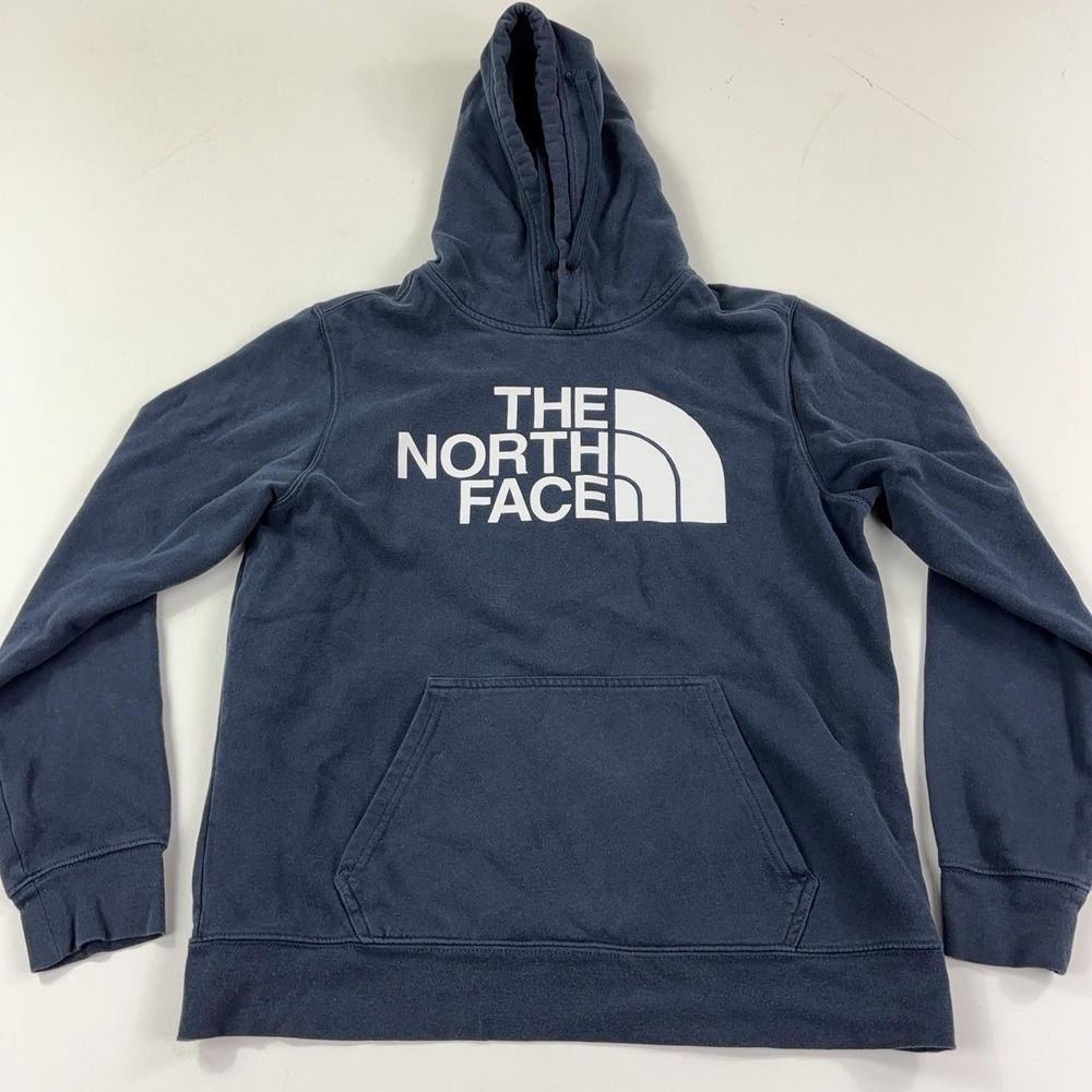 The North Face Hoodie Mens M Navy Blue Pullover Fleece Logo Kangaroo Pocket